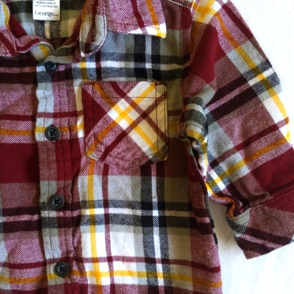 george plaid flannel button down shirt 6-12 months baby boy - Picture 3 of 4